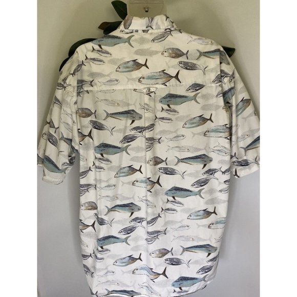 Columbia Men's Fish Print Button Up Shirt XL Vintage Pocket Logo 100% Cotton EUC - Picture 9 of 16